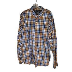 Land's End Men's Size XL Long Sleeve Button-Up Shirt Blue/Tan 17-17.5